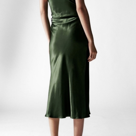 NWT Zara Drape Front Midi Dress Green - Medium - Picture 2 of 6